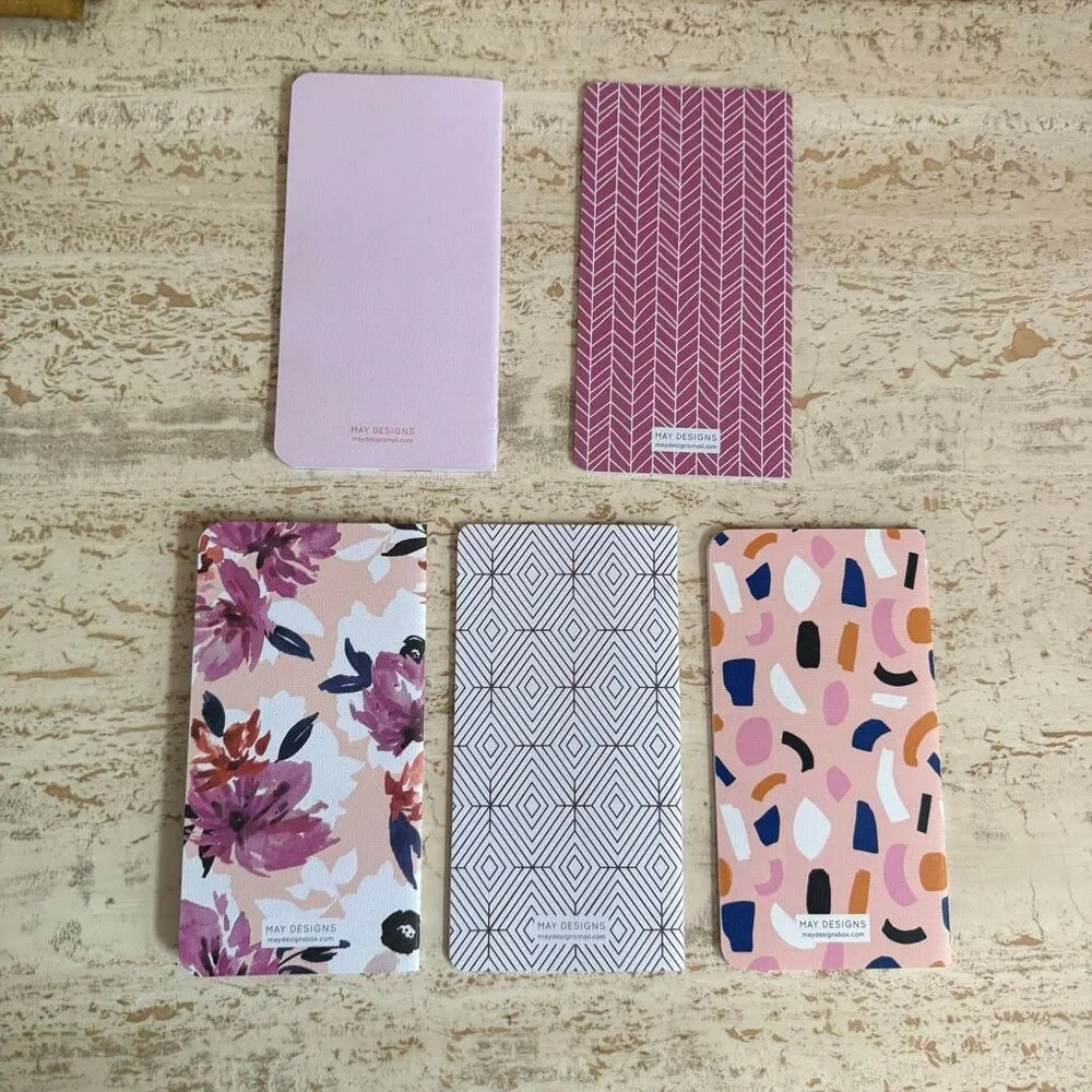 Five May Designs “skinny”notebooks - pink and peach tones